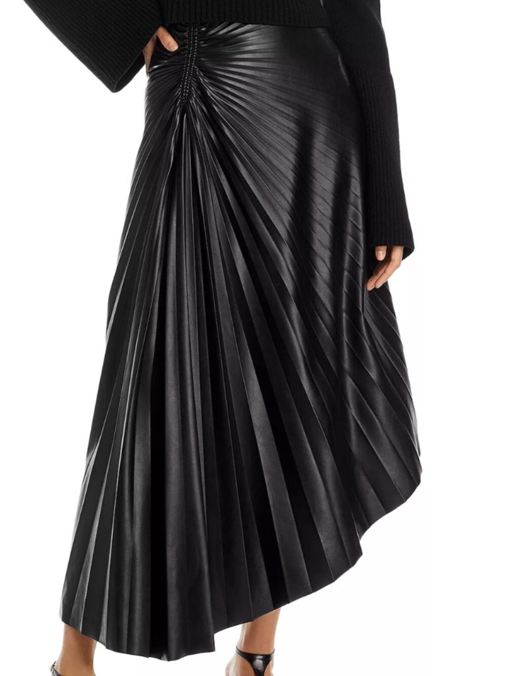 ALC Women's Black Faux Leather Pleated Skirt - US 10